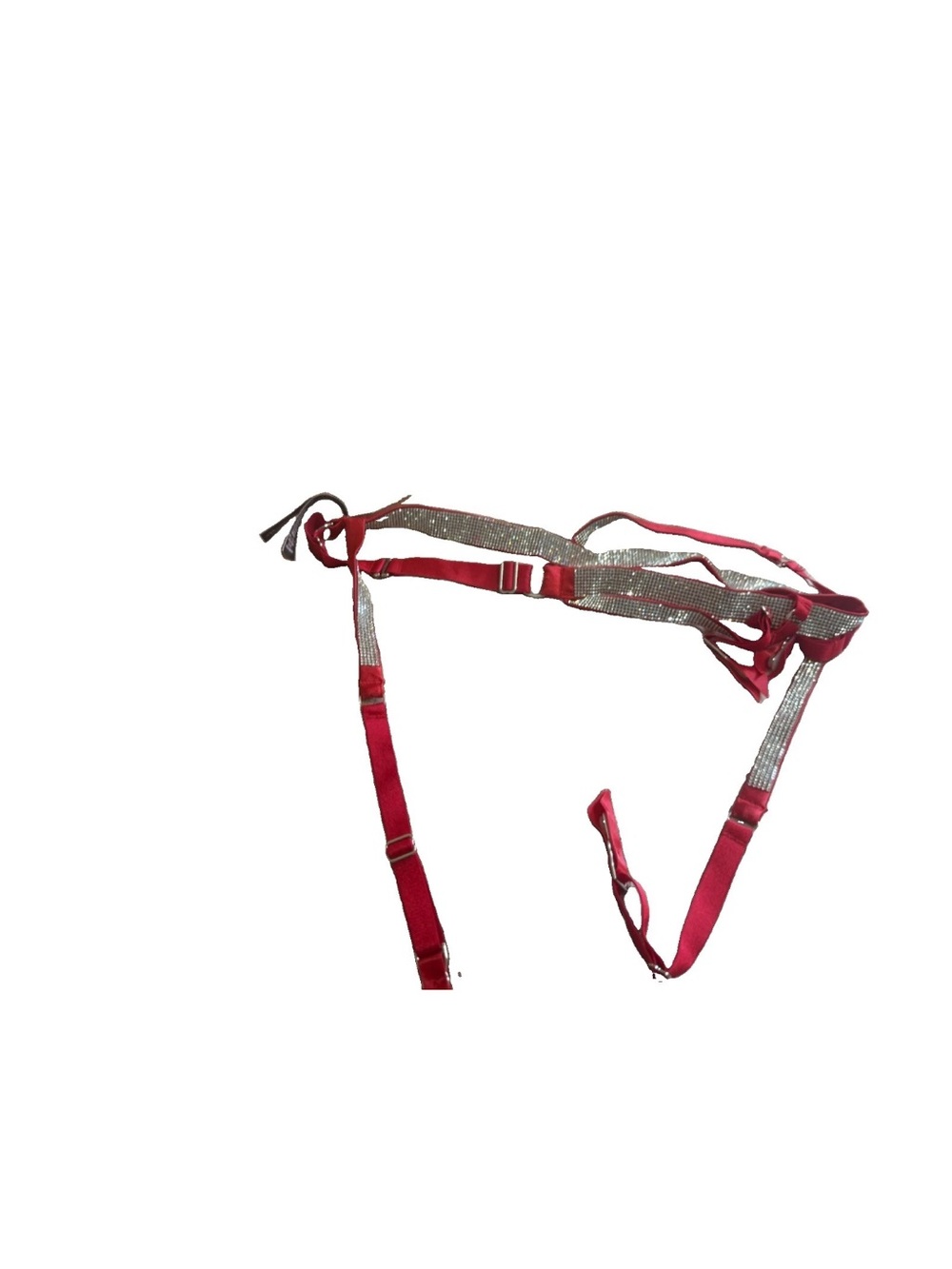 VS Victoria's Secret NWT Red Satin Rhinestone Shine Strap Garter Belt Size M/L